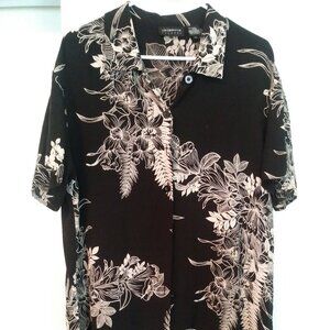 Black and White Liz Claiborne Dresses Hawaiian Print Shirt Top Size 12